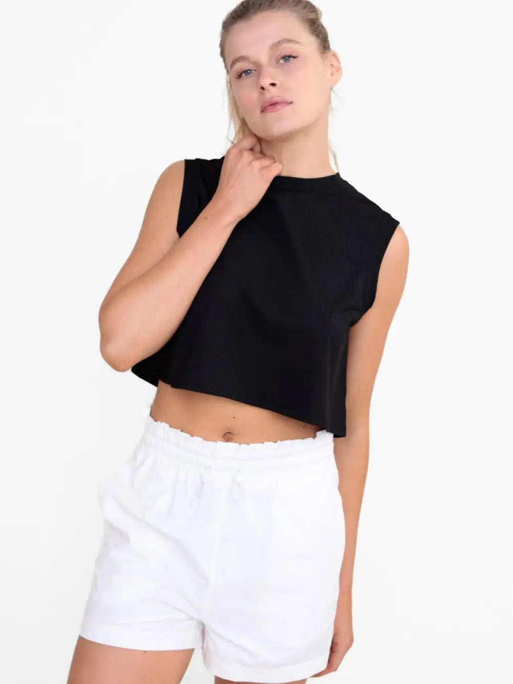 Vessel Cropped Ripstop Active Tank Black