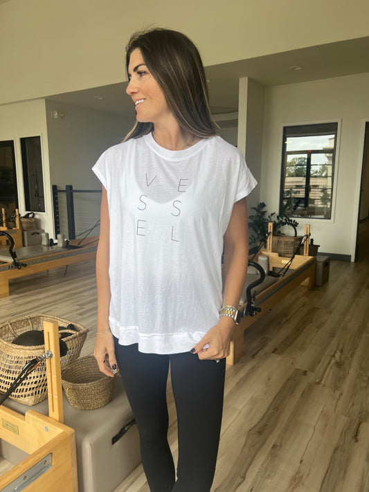Vessel Webbed Cut Out Back Athleisure Top White