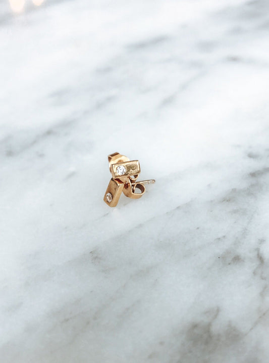 The Crystal Boutique Gold Bar Studs with Clear Quartz